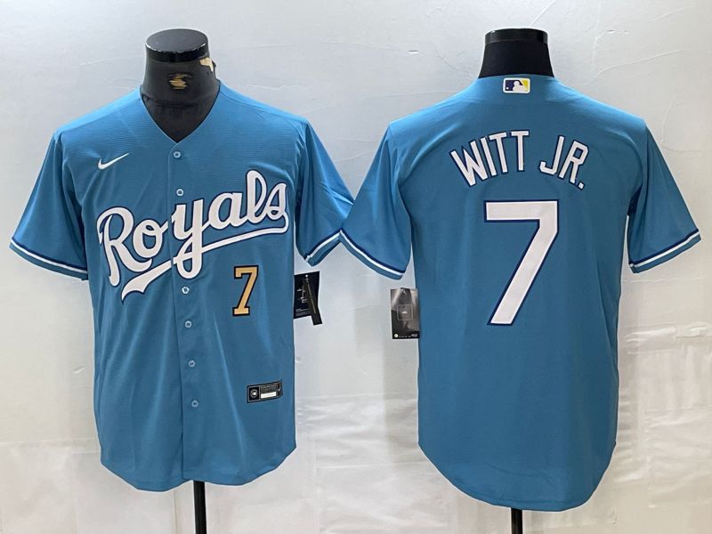 Men Kansas City Royals 7 Witt jr Light Blue 2024 Nike Game MLB Jersey style 1